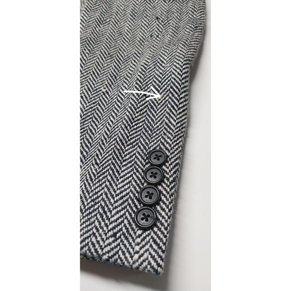 RALPH LAUREN Blazer Black Cream Herringbone Size 8 Silk Linen Blend Academia GUC - Picture 13 of 16